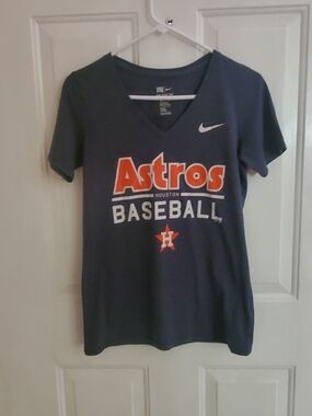 Nike Navy and Orange Astros Baseball V‑Neck Tee
